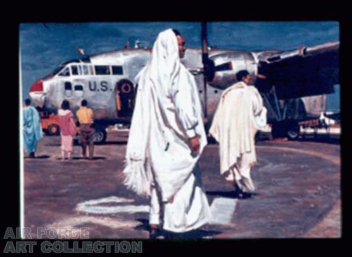 ARABS NEAR A C-119 AT WHEELUS AIR FORCE BASE, TRIPOLI